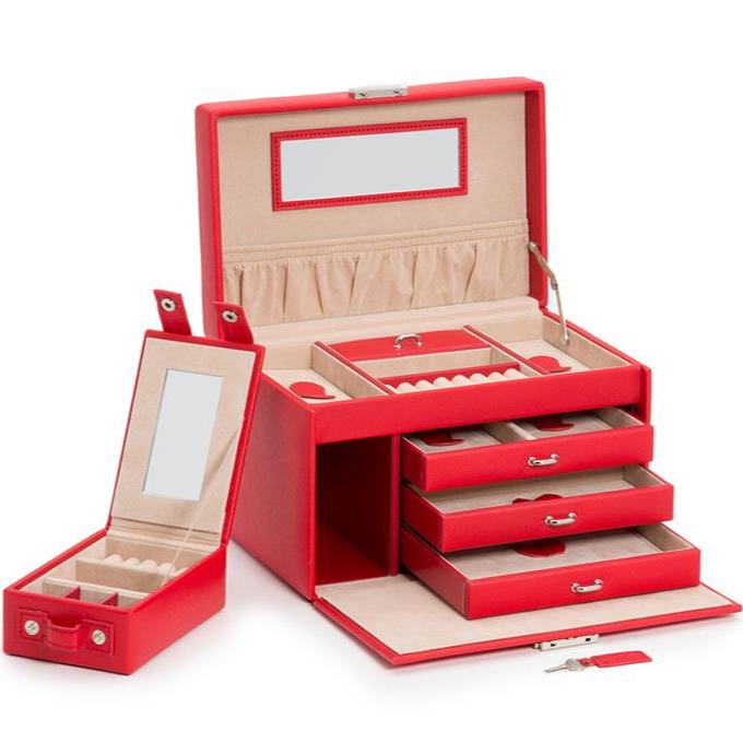 Schmuckkästchen aus Leder - Rot & Beige